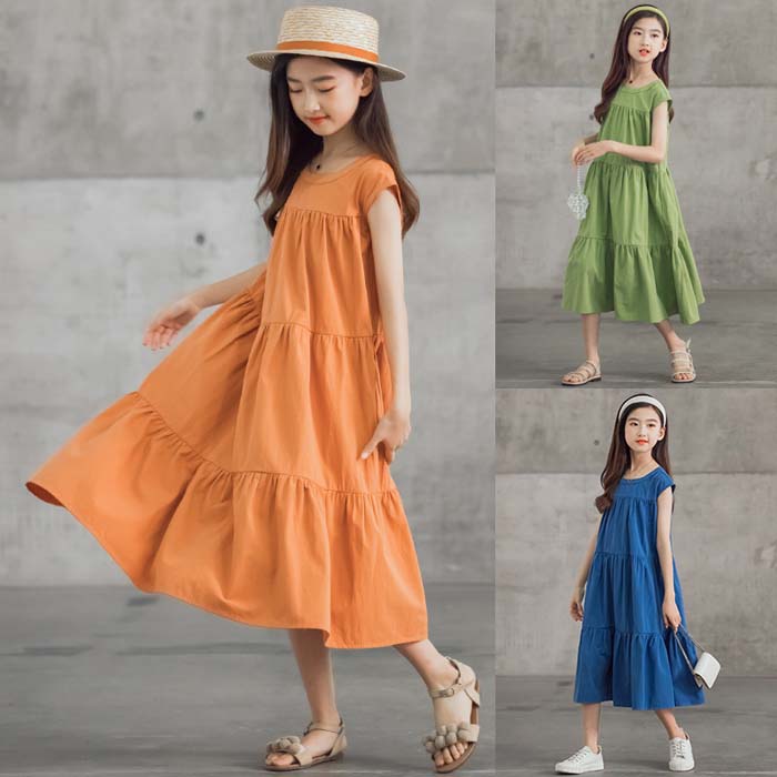 Rakuten - 子供リゾートワンピースノースリーブ 無地夏 海 プール 子供ワンピース女の子オフショルダーロングワンピース 子供服 女の子 キャミワンピース キッズ 上品