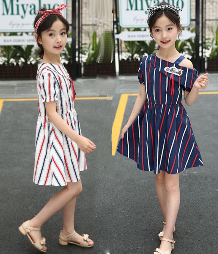 Rakuten - 子供服 ワンピース 女の子 肩出し ストライプ 肩見せ ワンショルダー