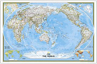 インテリアに最適な壁掛け用ポスタータイプ　世界地図太平洋中心 World Classic Pacific Centered　ナショナルジオグラフィック製正規品 1