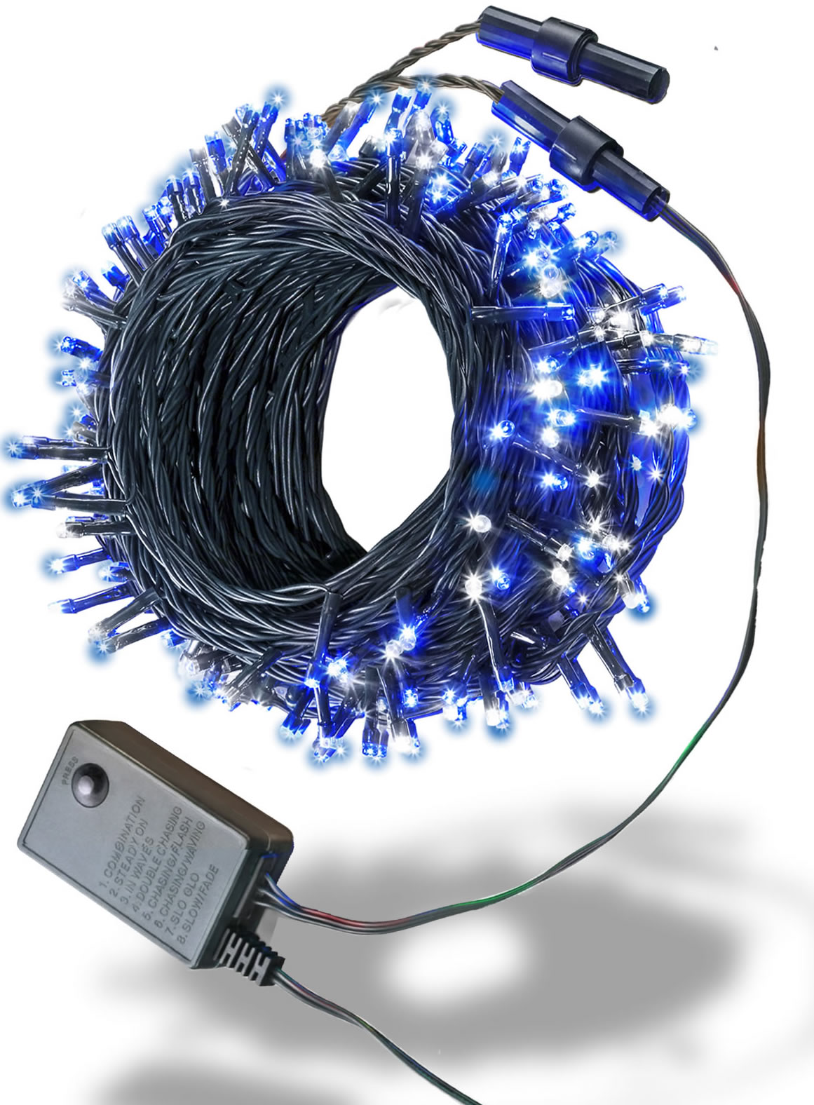 【当日配送対応】テルノン カラー ブルー ＆ ホワイト(2色タイプ) LED イルミネーション ライト 20m 200球 ストレート タイプ メモリー 機能 コントローラ 付属 5連結可 クリスマス ハロウィン パーティ イベント 装飾 デコレーション 全6色 税込 送料込 ASH-TR200L-BW