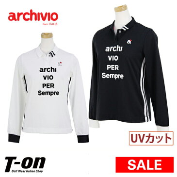 【50％OFF SALE】アルチビオ archivio レディース ポロシャツ 長袖ポロシャツ クーリング素材 サイド切替デザイン ビーズワッペン ロゴプリント 【送料無料】 ゴルフウェア