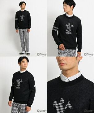 【30%OFF SALE】アダバット ×ミッキーマウスコラボ adabat ×Mickey Mouse メンズ セーター クルーネック ウール混紡 ミッキーマウスコラボ 千鳥柄ミッキーマウス 【送料無料】 2018 秋冬 新作 ゴルフウェア