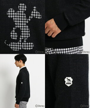 【30%OFF SALE】アダバット ×ミッキーマウスコラボ adabat ×Mickey Mouse メンズ セーター クルーネック ウール混紡 ミッキーマウスコラボ 千鳥柄ミッキーマウス 【送料無料】 2018 秋冬 新作 ゴルフウェア