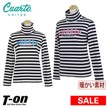 【20%OFF SALE】クアルトユナイテッド Cuarto UNITED レディース ハイネックシャツ 長袖ハイネックシャツ タートルネックシャツ インナーシャツにもなる 裏フリース 暖かい素材 ストレッチ ボーダー柄 ロゴプリント 2018 秋冬 新作 ゴルフウェア