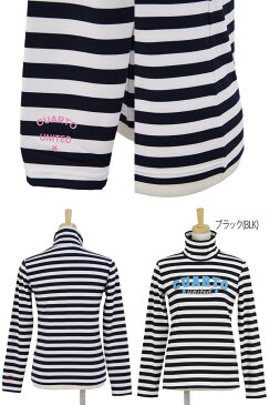 【20%OFF SALE】クアルトユナイテッド Cuarto UNITED レディース ハイネックシャツ 長袖ハイネックシャツ タートルネックシャツ インナーシャツにもなる 裏フリース 暖かい素材 ストレッチ ボーダー柄 ロゴプリント 2018 秋冬 新作 ゴルフウェア