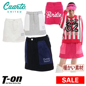 【20%OFF SALE】クアルトユナイテッド Cuarto UNITED レディース スカート 裏起毛スカート インナーパンツ付き ストレッチ 保温 プリントデザイン ロゴ刺繍 2018 秋冬 新作 ゴルフウェア