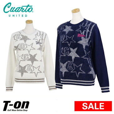 【20%OFF SALE】クアルトユナイテッド Cuarto UNITED レディース セーター クルーネックセーター ニット ラメ星柄 ロゴ刺繍 素材切り替え 2018 秋冬 新作 ゴルフウェア