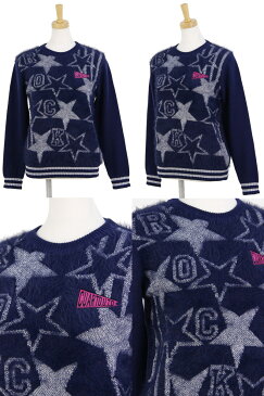 【20%OFF SALE】クアルトユナイテッド Cuarto UNITED レディース セーター クルーネックセーター ニット ラメ星柄 ロゴ刺繍 素材切り替え 2018 秋冬 新作 ゴルフウェア