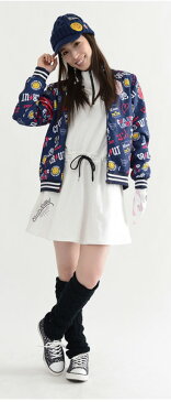 【20%OFF SALE】クアルトユナイテッド Cuarto UNITED レディース ブルゾン 撥水ブルゾン フルジップブルゾン オリジナル柄プリント スマイル ゴルフモチーフ ナンバリングデザイン 2018 秋冬 新作 ゴルフウェア