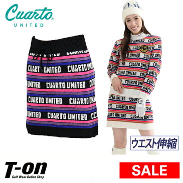 【20%OFF SALE】クアルトユナイテッド Cuarto UNITED レディース スカート ニットスカート ウエスト伸縮 デジタルラインロゴ ボーダー柄 ジャガードデザイン 2018 秋冬 新作 ゴルフウェア