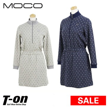 【50%OFF SALE】モコ MOCO スツールズ STOOLS レディース ワンピース 長袖 ハーフジップワンピース ストレッチ ノルディック風ジャガード スタンドカラー ソフトな風合い ロゴ刺繍ワッペン 【送料無料】 ゴルフウェア