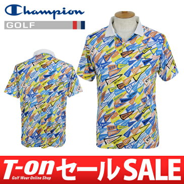 チャンピオン チャンピオン ゴルフ Champion 日本正規品 メンズ ポロシャツ 半袖ポロシャツ ストレッチ 吸水 速乾 ペナント柄 総柄 ロゴ刺繍 2018 春夏 新作ゴルフウェア