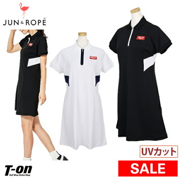 ジュン＆ロペ ジュンアンドロペ JUN＆ROPE レディース ワンピース 半袖ワンピース UVカット ストレッチ 透けにくい素材 バイカラーデザイン ハーフジップアップ インナーパンツ付き 【送料無料】 2019 秋冬 新作 ゴルフウェア