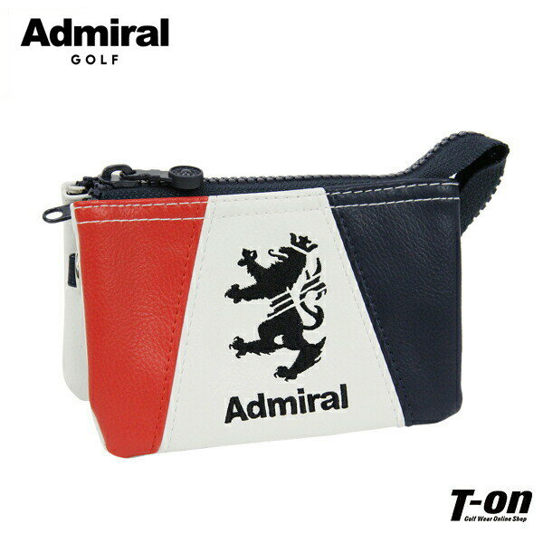 アドミラルゴルフ Admiral Golf 日本正規品 メンズ レディース ポーチ マルチポーチ ボールケース ティーケース 合皮 ランパント刺繍 トリコロールデザイン 小物入れ ゴルフ