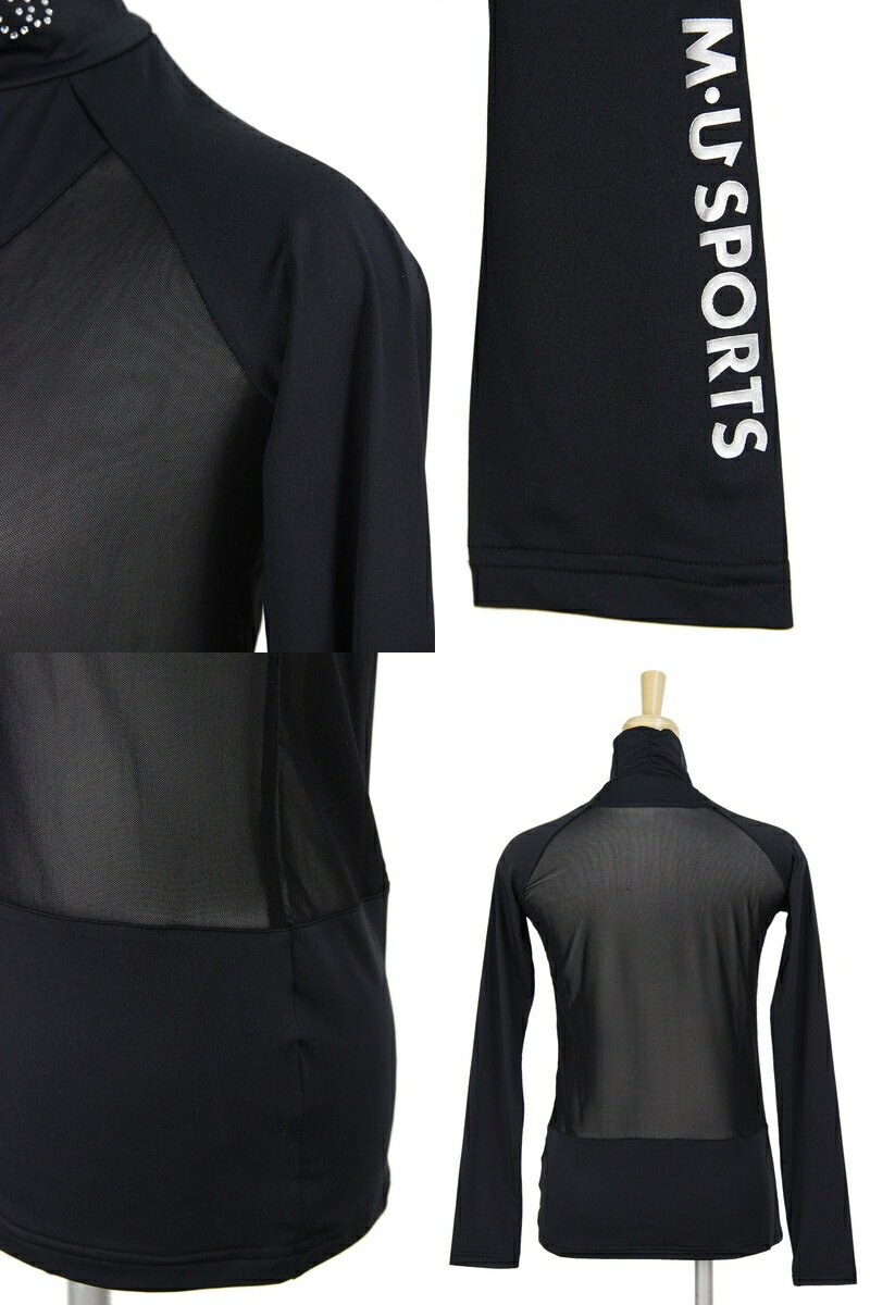 【30％OFF SALE】MUスポーツ エムユー スポーツ M.U SPORTS MUSPORTS レディース ハイネックシャツ 長袖インナーシャツ ハイネックインナーシャツ UVカット 冷感 吸汗速乾 ストレッチ メッシュ切り替え ラインストーンロゴ 2019 春夏 新作 ゴルフウェア