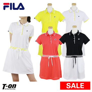 【30％OFF SALE】フィラ フィラゴルフ FILA GOLF レディース ワンピース 半袖ポロワンピース 接触冷感 UVカット 吸汗速乾 ストレッチ 切り替えデザイン ロゴワッペン 2019 春夏 新作 ゴルフウェア