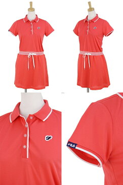 【30％OFF SALE】フィラ フィラゴルフ FILA GOLF レディース ワンピース 半袖ポロワンピース 接触冷感 UVカット 吸汗速乾 ストレッチ 切り替えデザイン ロゴワッペン 2019 春夏 新作 ゴルフウェア