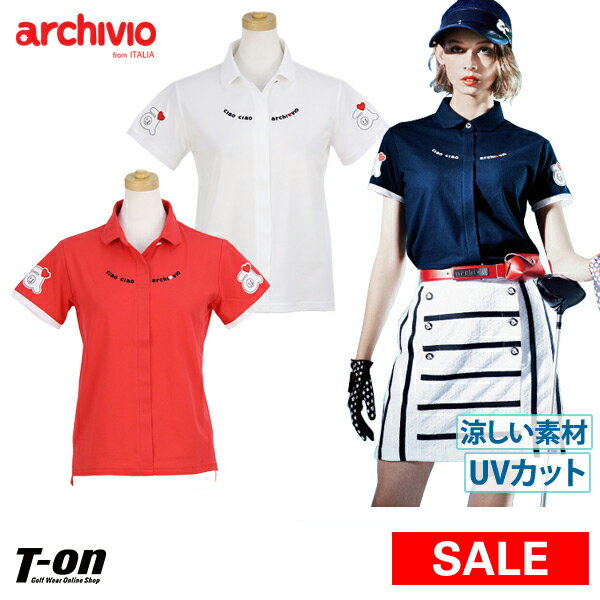 【30％OFF SALE】アルチビオ archivio レディース ポロシャツ 半袖ポロシャツ UVカット 太陽熱遮蔽 ストレッチ ロゴワッペン 【送料無料】 2019 春夏 ゴルフウェア