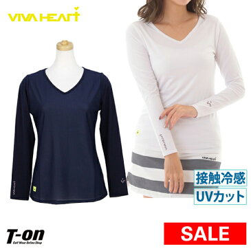 【30％OFF SALE】ビバハート VIVA HEART レディース インナーシャツ 長袖Vネックインナーシャツ アンダーシャツ 接触冷感 UVカット ストレッチ 吸汗速乾 メッシュ切り替え ラメロゴプリント 2019 春夏 新作 ゴルフウェア