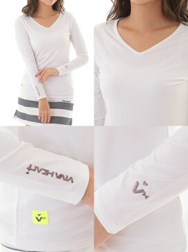【30%OFF SALE】ビバハート VIVA HEART レディース インナーシャツ 長袖Vネックインナーシャツ アンダーシャツ 接触冷感 UVカット ストレッチ 吸汗速乾 メッシュ切り替え ラメロゴプリント 2019 春夏 新作 ゴルフウェア