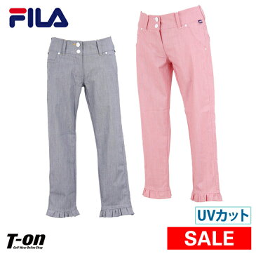 【30％OFF SALE】フィラ フィラゴルフ FILA GOLF レディース パンツ 8分丈パンツ UVカット 吸汗速乾 ストレッチ クロップドパンツ 裾フリルデザイン バックポケットにロゴ刺繍 Dカン付き 2019 春夏 新作 ゴルフウェア