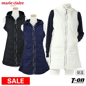 【30％OFF SALE】マリクレール マリ・クレール スポール marie claire sport レディース ワンピース カバーワンピース 前開きチュニック ロングベストにもなる 中綿×裏起毛ストレッチ素材 異素材コンビ 保温 防寒 フード付き M〜3Lまで 2022 秋冬 新作 ゴルフウェア