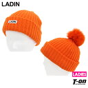 ラディン LADIN レディース ニット帽 ニットキャップ ニットワッチ ロゴネーム付き リブニット ポンポン取り外し可 オレンジ