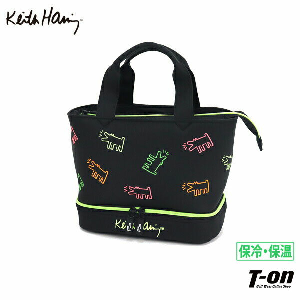 キース・ヘリング　Keith Haring　日本正規品 メンズ レディース カートバッグ ラウンドバッグ カートポーチ 保冷・保温機能付き 二段式 ドッグモチーフ ネオンカラー刺繍 2021 春夏 新作 ゴルフ
