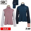 セントクリストファー 【30％OFF SALE】セントクリストファー St.Christopher レディース ハイネックシャツ 長袖 クルーネック 衿シャーリングデザイン 微起毛素材 撥水 蓄熱 袖異素材レイヤードデザイン ボーダー柄 ラインストーンロゴ 【送料無料】 ゴルフウェア