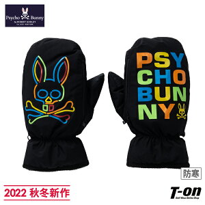 サイコバニー Psycho Bunny 日本正規品 メンズ レディース ミトン ハンドウォーマー ミトン型手袋 裏フリース 保温 防寒 カラフルロゴプリント 2022 秋冬 新作 ゴルフ