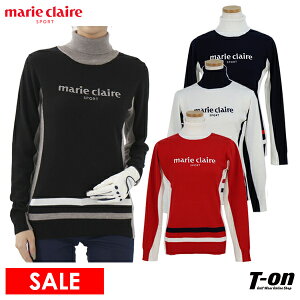 【30％OFF SALE】マリクレール マリ・クレール スポール marie claire sport レディース セーター ハイネックセーター タートルネックセーター 毛混 配色デザイン ロゴ刺繍 手洗い可 M〜3Lまで 2022 秋冬 新作 ゴルフウェア