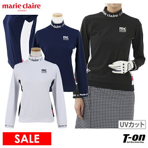 【30％OFF SALE】マリクレール マリ・クレール スポール marie claire sport レディース ハイネックシャツ 長袖 モックネックシャツ UVカット ストレッチ サイド配色切替 M〜3Lまで 2022 秋冬 新作 ゴルフウェア