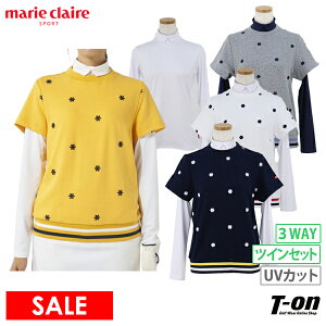 【40％OFF SALE】マリクレール マリ・クレール スポール marie claire sport レディース トレーナー＆ハイネックシャツ 半袖トレーナー＆長袖ハイネックインナーシャツ ツインセット 3WAY UVカット 吸汗速乾 M〜3Lまで ゴルフウェア