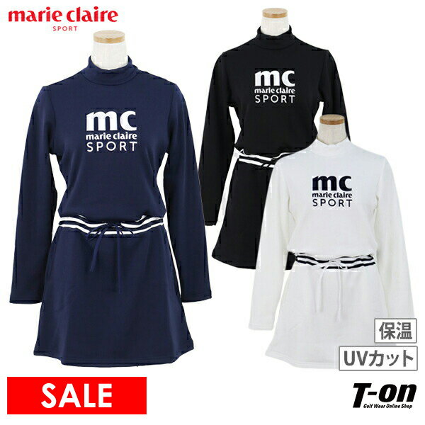 【30％OFF SALE】マリクレール マリ・クレール スポール marie claire sport レディース ワンピース 長袖 ハイネック ジャージ素材 ストレッチ UVカット 裏起毛 保温 ロゴプリント M〜3Lまで 2022 秋冬 新作 ゴルフウェア