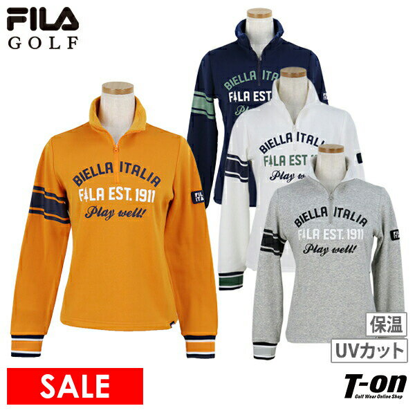 フィラ フィラゴルフ FILA GOLF レディース ポロシャツ 長袖 ハーフジップ ハイネックシャツ ジャージ素材 裏起毛 保温 UVカット ストレッチ 袖口配色リブ ロゴプリント 2022 秋冬 新作 ゴルフウェア