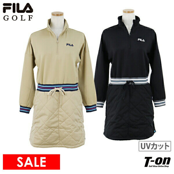 フィラ フィラゴルフ FILA GOLF レディース ワンピース 長袖 ハーフジップワンピース 中綿キルトスカート切替 異素材ドッキング 配色ボーダー柄 ハイネックにもなる 【送料無料】 2022 秋冬 新作 ゴルフウェア