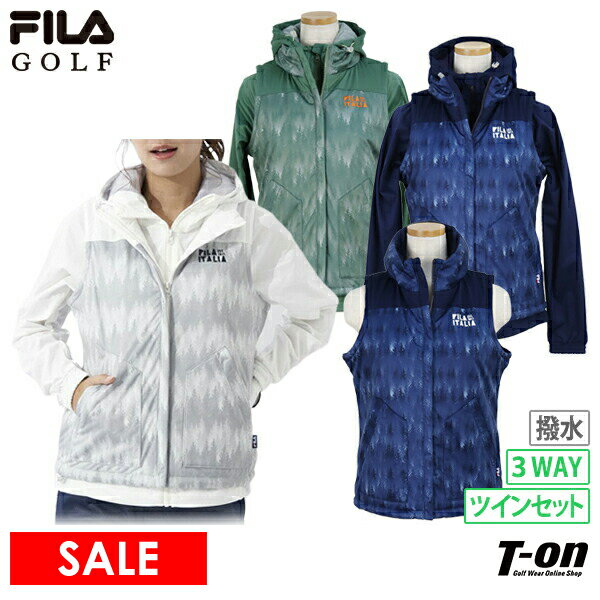 フィラ フィラゴルフ FILA GOLF レディース ベスト＆ブルゾン ツインセット 中綿入りベスト 保温 防寒 ツリー柄 フード付きブルゾン ストレッチ パーカー 防風 ロゴ刺繍 3WAY 【送料無料】 2022 秋冬 新作 ゴルフウェア