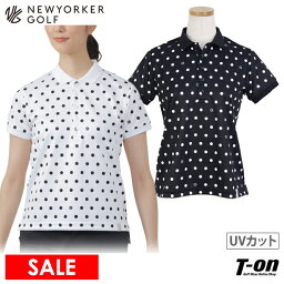 【SALE】ニューヨーカーゴルフ NEWYORKER GOLF レディース ポロシャツ 半袖 UVカット 吸水速乾 ストレッチ ドット柄プリント ゴルフウェア OFF