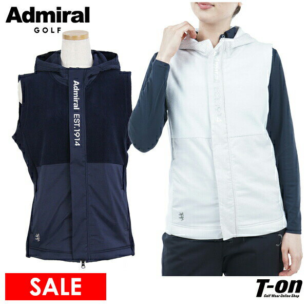 【50％OFF SALE】アドミラルゴルフ Admiral Golf 日本正規品 レディース ベスト フリースベスト ミニリップストップ素材切替 ストレッチ 静電気対策 フード付き 異素材コンビ ゴルフウェア