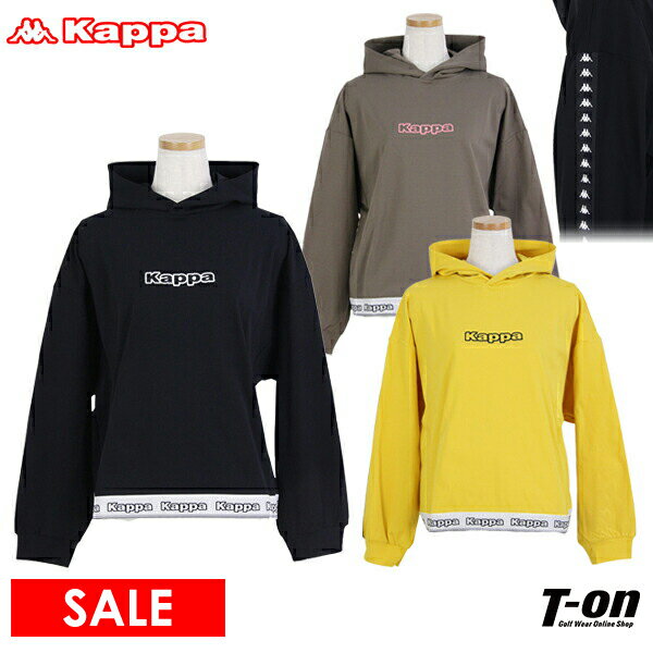 【50％OFF SALE】カッパ カッパゴルフ Kappa Golf レディース パーカー フード付き プルオーバー スムースジャージー素材 薄手 袖ラインOMINIロゴテープ 裾ロゴリブ仕様 ロゴプリント オーバーサイズ ゴルフウェア