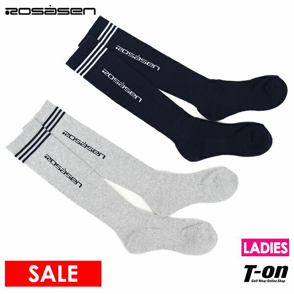 【30％OFF SALE】ロサーセン ROSASEN レディース ソックス ハイソックス オーバーニーソックス 着圧ソックス リブソックス 足底パイルクッション付 サイドロゴジャガード 2022 春夏 新作 ゴルフ