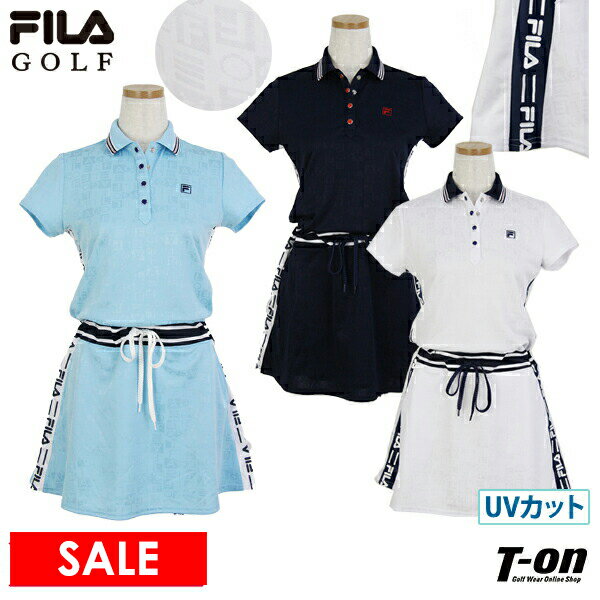 フィラ フィラゴルフ FILA GOLF レディース ワンピース 半袖 ストレッチ UVカット ロゴジャガード素材 ウエストリブ ロゴ刺繍 2022 春夏 新作 ゴルフウェア