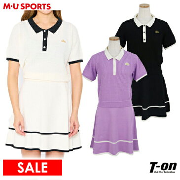 【50％OFF SALE】MUスポーツ エムユー スポーツ MUSライン M.U SPORTS MUSPORTS MUS Line レディース ワンピース 半袖 ニットワンピース フレアーデザイン ウエストリブゴム ロゴワッペン 配色デザイン 【送料無料】 2022 春夏 新作 ゴルフウェア