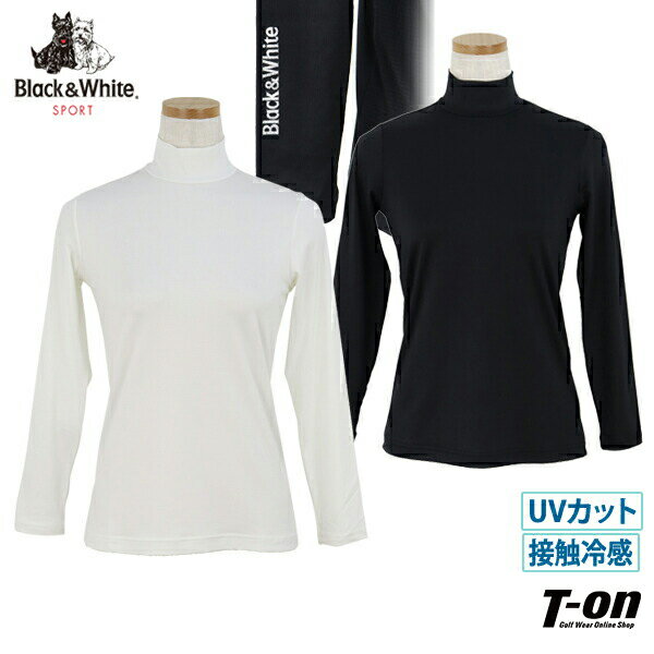 ブラック＆ホワイト Black＆White レディース インナーシャツ 長袖 ハイネックシャツ モックネックシャツ アンダーウェア UVカット 接触涼感 袖ロゴプリント 2022 春夏 新作 ゴルフウェア
