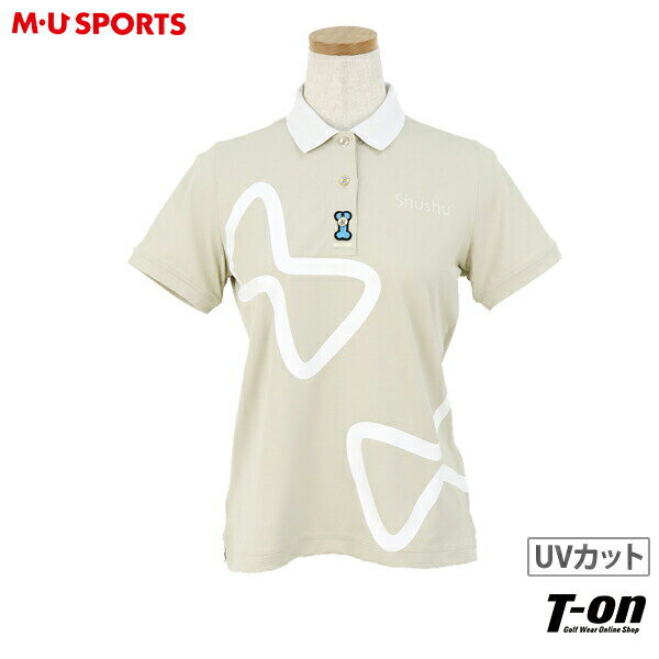 MUスポーツ エムユー スポーツ MUライン M.U SPORTS MUSPORTS MU Line レディース ポロシャツ 半袖 UVカット ストレッチ リボンプリント 衿裏異カラー ボーンワッペン 【送料無料】 2022 春夏 新作 ゴルフウェア