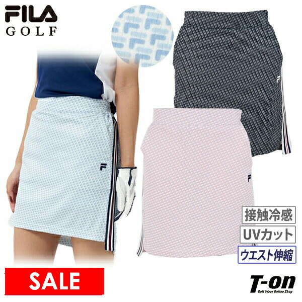 フィラ フィラゴルフ FILA GOLF レディース スカート UVカット ストレッチ 接触冷感 吸汗速乾 ウエスト一部ゴム インナーパンツ一体型 モノグラムロゴプリント サイドラインデザイン 2022 春夏 新作 ゴルフウェア