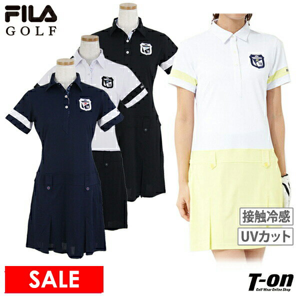 【30％OFF SALE】フィラ フィラゴルフ FILA GOLF レディース ワンピース 半袖 衿付きワンピース UVカット 接触冷感 吸汗速乾 ストレッチ スカート部ボックスブリーツデザイン エンブレム調刺繍 2022 春夏 新作 ゴルフウェア