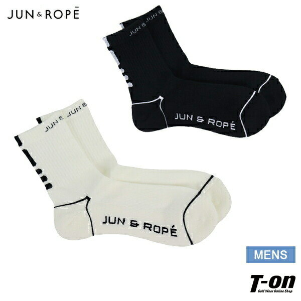 ジュン＆ロペ ジュンアンドロペ JUN＆ROPE メンズ ソックス ミドル丈ソックス リブソックス 抗菌 防臭 ロゴ入り ラインデザイン ゴルフ