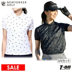 【SALE】ニューヨーカーゴルフ NEWYORKER GOLF レディース ポロシャツ 半袖 UVカット 吸水速乾 ロゴ飛び柄 総柄 エコ素材 ゴルフウェア OFF