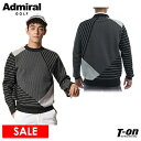 【40％OFF SALE】アドミラルゴルフ Admiral Golf 日本正規品 メンズ セーター クルーネックニット ジオメトリック ボーダー切替 ロゴプリント ゴルフウェア その1